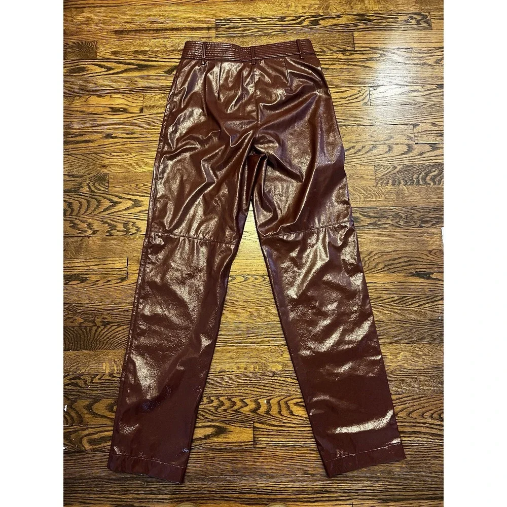 Wilfred Aritzia Pants Women's Glossy Faux Leather Brown Red High Rise Size 6‎